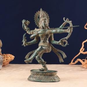 Indonesian Bronze Dancing Lord Rama Sculpture | 10" x 8" x 3.5" (25.4 x 20.3 x 8.9 cm) | 860g Vintage Art | Dynamic Bow Arrow Pose | Sacred Decor